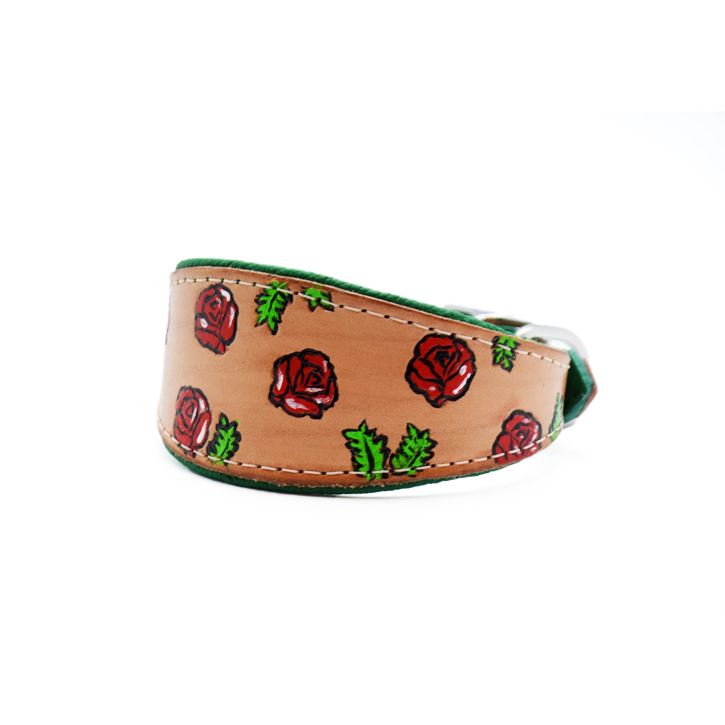 Halsband ROSES • Handgefertigtes, bemaltes Windhundhalsband aus Geschirrleder
