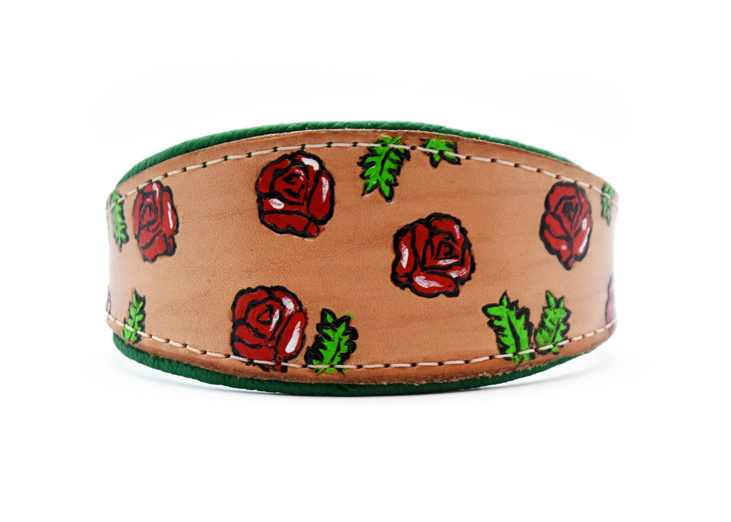 Halsband ROSES • Handgefertigtes, bemaltes Windhundhalsband aus Geschirrleder