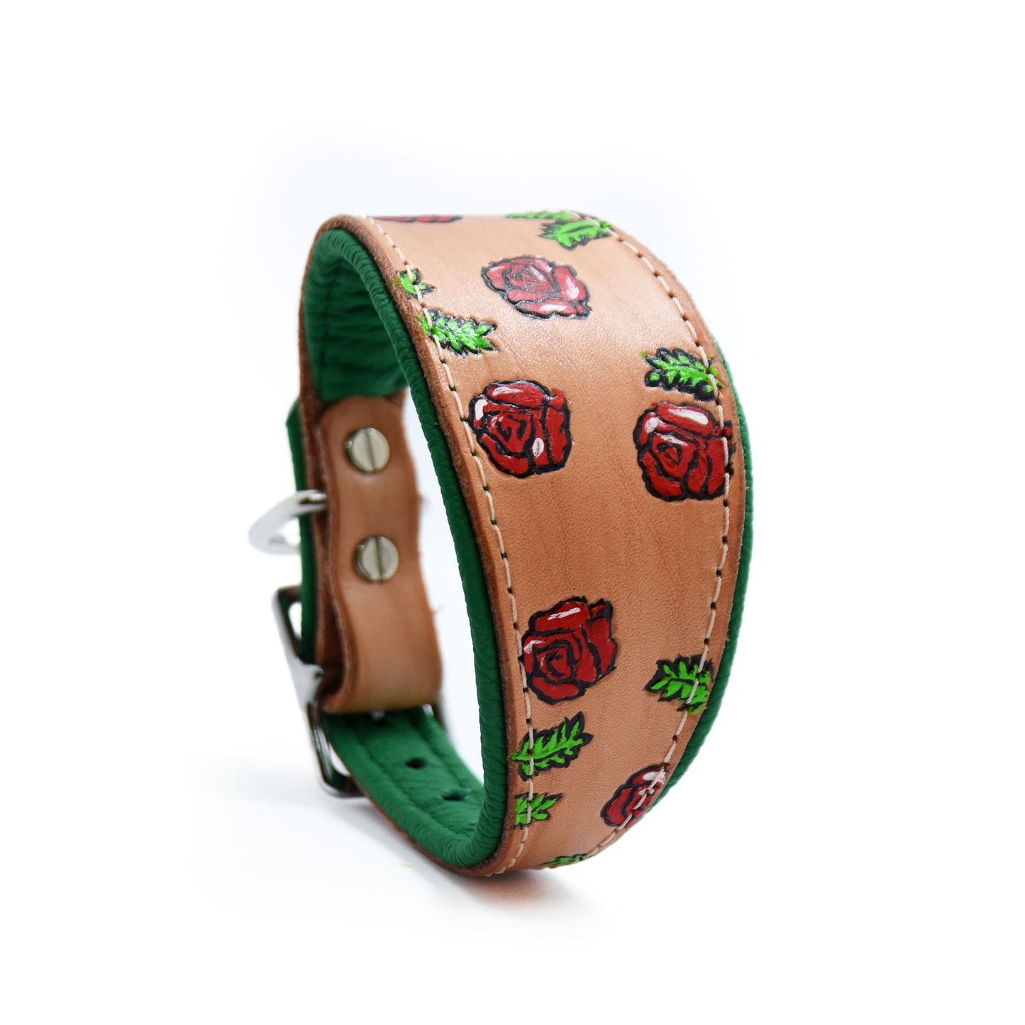 Halsband ROSES • Handgefertigtes, bemaltes Windhundhalsband aus Geschirrleder