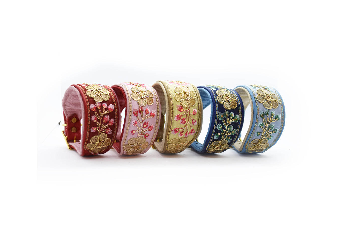 SARI Schmuckhalsband・Windhund・Edles Lederhalsband mit indischer Borte yellow