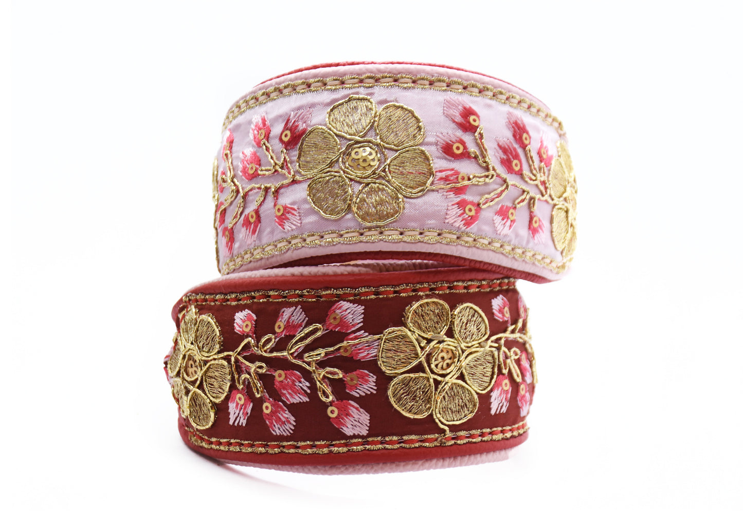SARI Halsband・Windhund・Edles Lederhalsband mit rosa indischer Borte