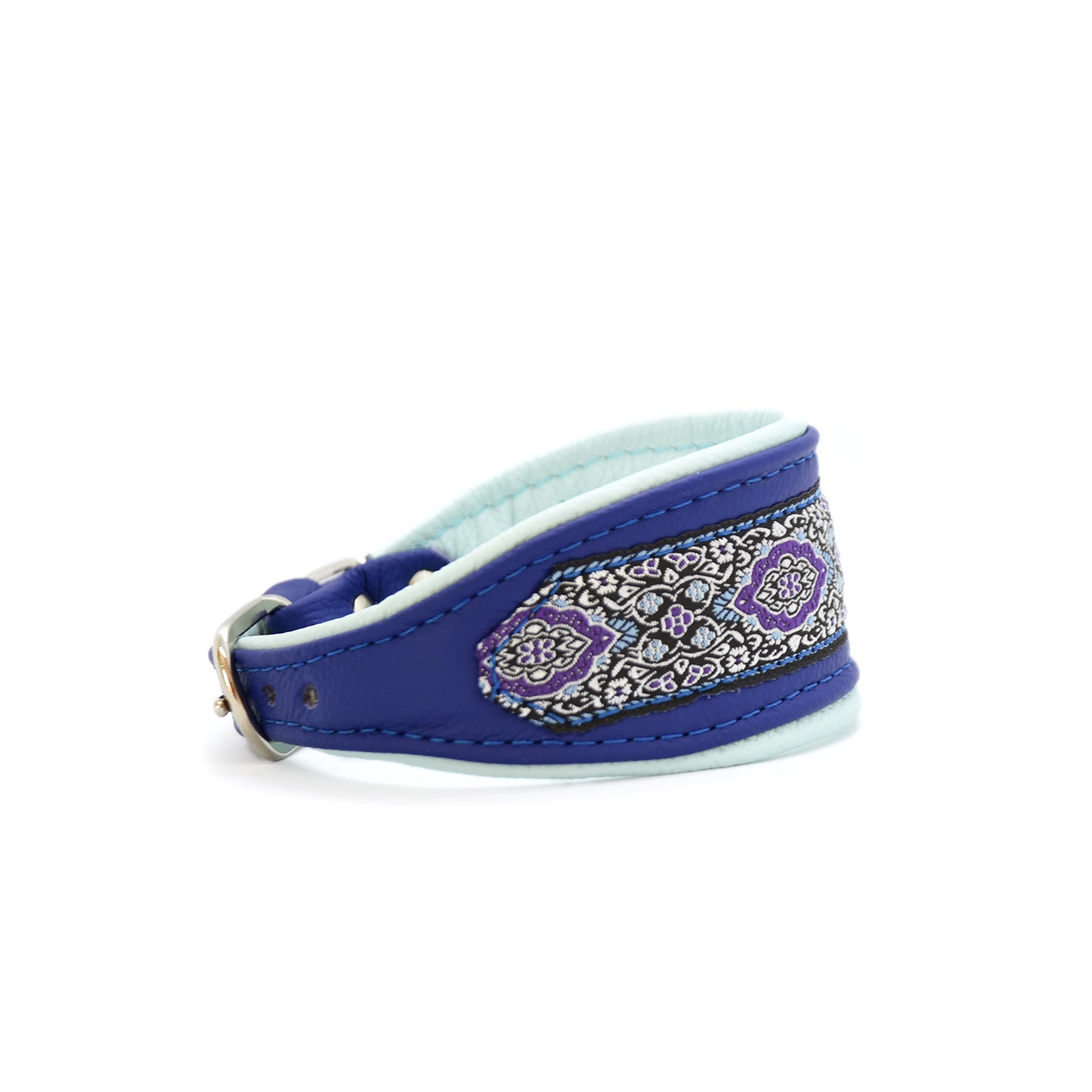 Halsband SAPHIR mit Borte • Gepolstertes Windhundhalsband aus Leder für deinen Hund