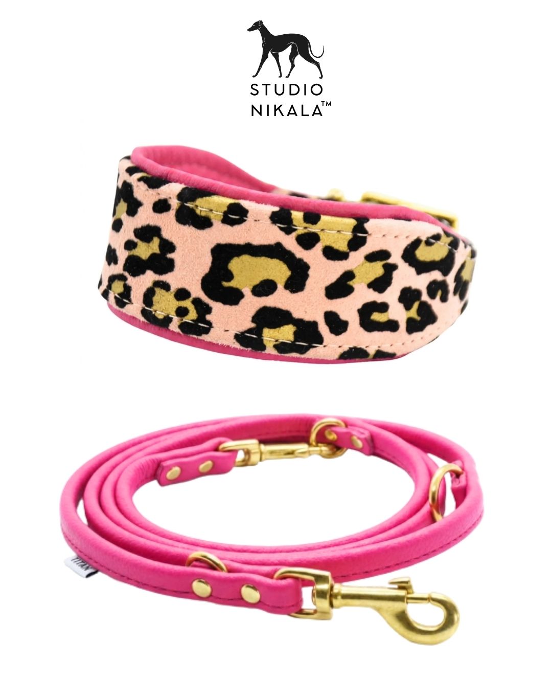 LEO Set | Windhundhalsband aus Leder & verstellbare Rundlederleine