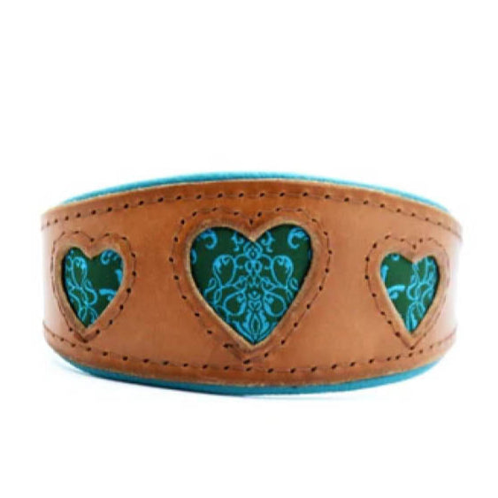 I WOOF YOU Windhundhalsband ♥ Handgefertigtes Geschirrleder Halsband mit ausgestanzten Herzen