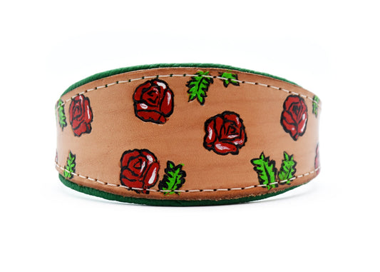 Halsband ROSES • Handbemalt • Hochwertiges Blankleder • Windhund