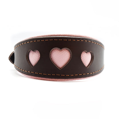 i woof you- Blanklederhalsband für Windhunde mit ausgestanzten Herzen in schokobraun