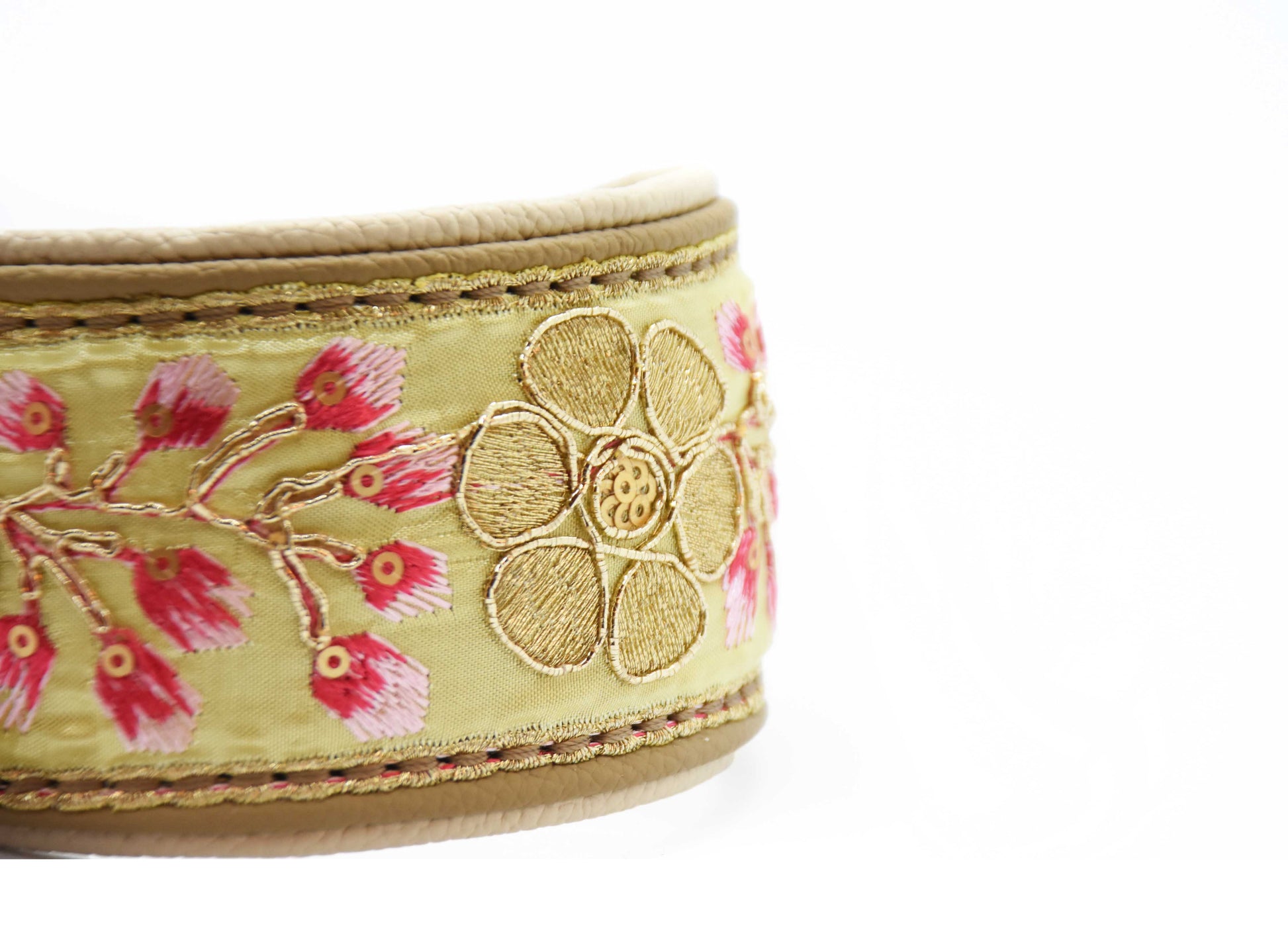 Detailfoto eines edlen Windhundhalsband mit Borte