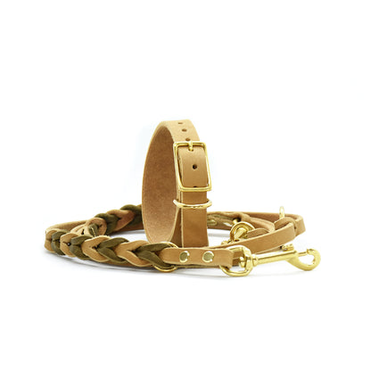 Set FETTLEDER • Breites Windhundhalsband und geflochtene Leine