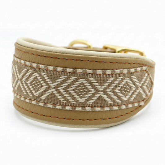 HAVANNA Windhundhalsband aus Bio-Nappaleder in cappuccino und creme