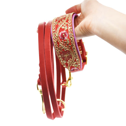 SARI FLORA RED Set mit rotem Windhundhalsband und geflochtener Fettlederleine