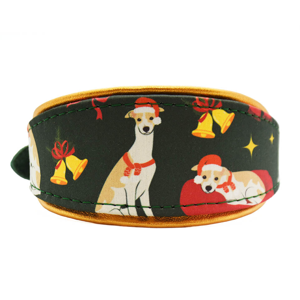 Weihnachts Windhundhalsband aus tannengrünem Fettleder