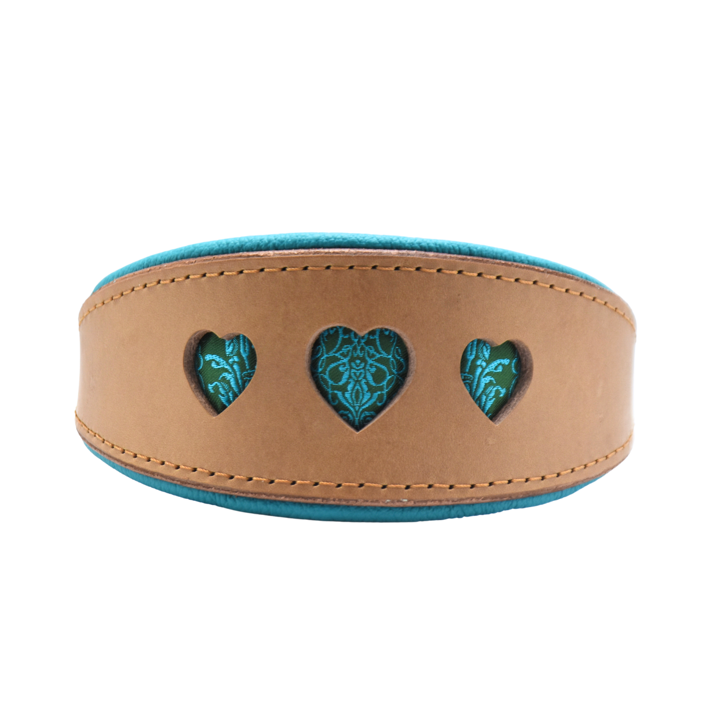 Windhundhalsband aus Geschirrleder mit Herzen in taupe